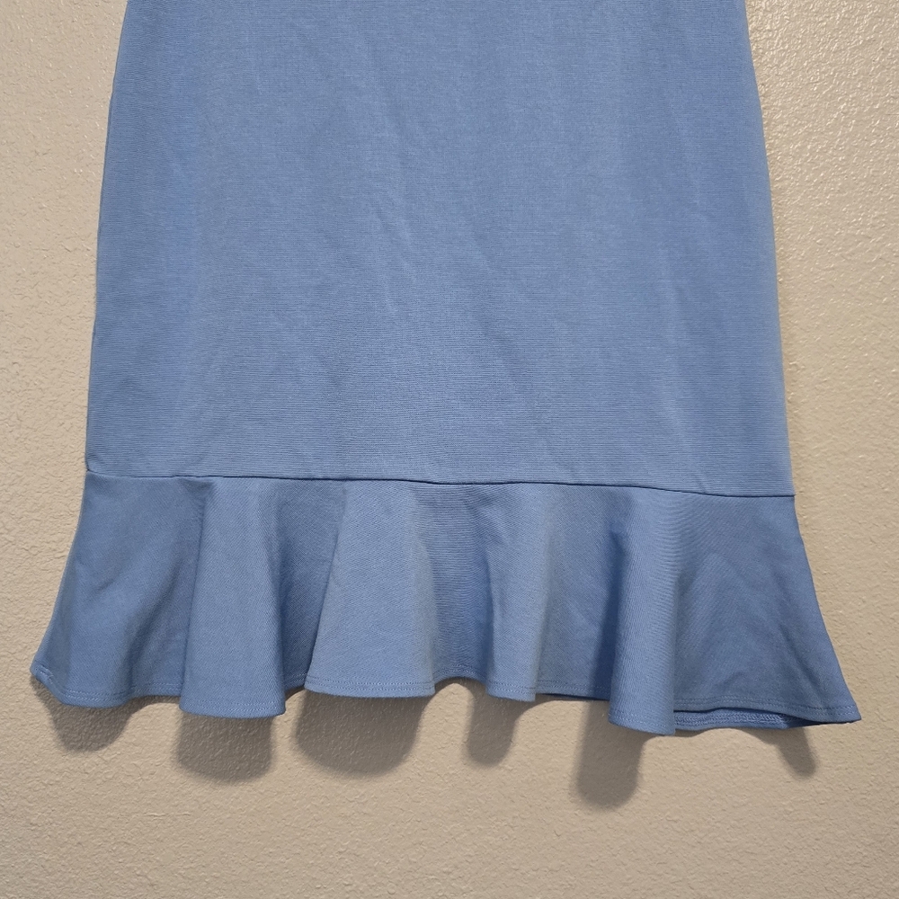 🔴REVOLVE Lovers & Friends Shelly Mini Dress In Baby Blue Ruffled Hem - Picture 3 of 7